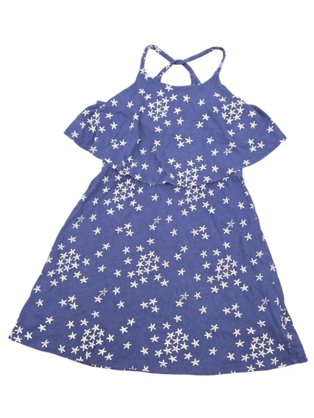 Girl's Old Navy Blue White Sundress Starfish Ruffle Dress Sleeveless Medium 8